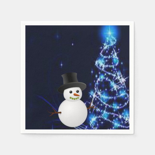 Cute Snowman Merry Christmas Paper Napkins (Front)