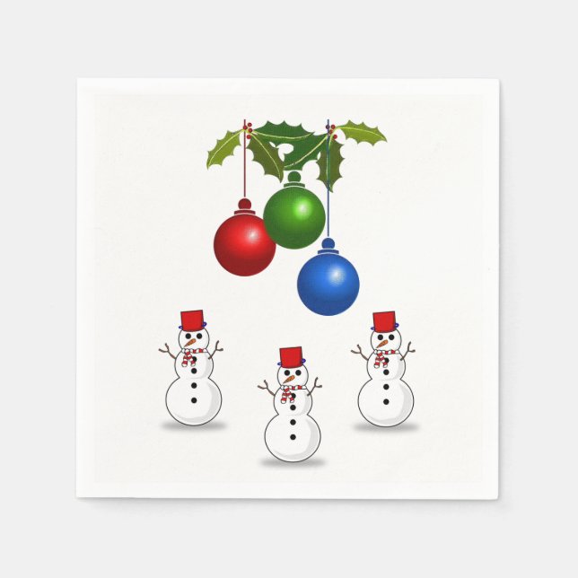 Cute Snowman Merry Christmas Paper Napkins (Front)