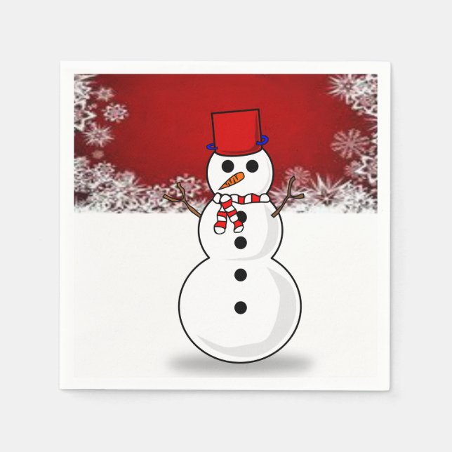 Cute Snowman Merry Christmas Paper Napkins (Front)