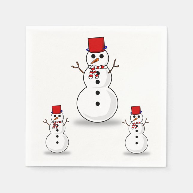 Cute Snowman Merry Christmas Paper Napkins (Front)