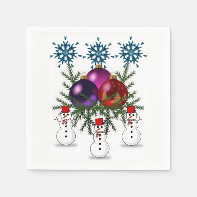 Cute Snowman Merry Christmas Paper Napkins (Front)