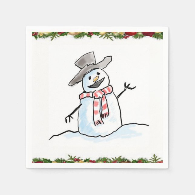 Cute Snowman Merry Christmas Paper Napkins (Front)