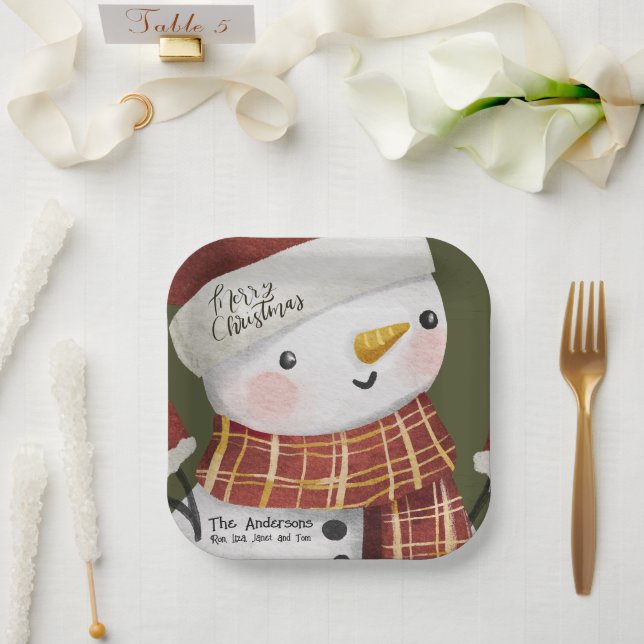 Cute Snowman Merry Christmas Paper Plates (Wedding)