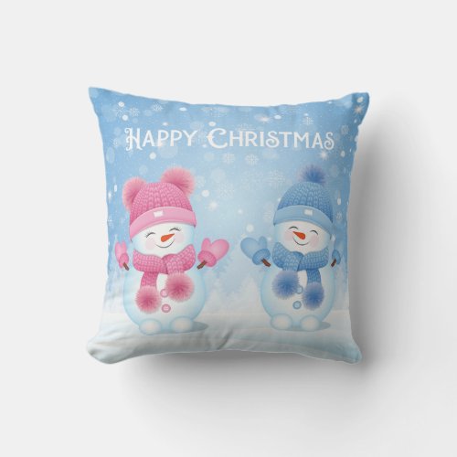 Cute Snowman Merry Christmas Throw Pillow