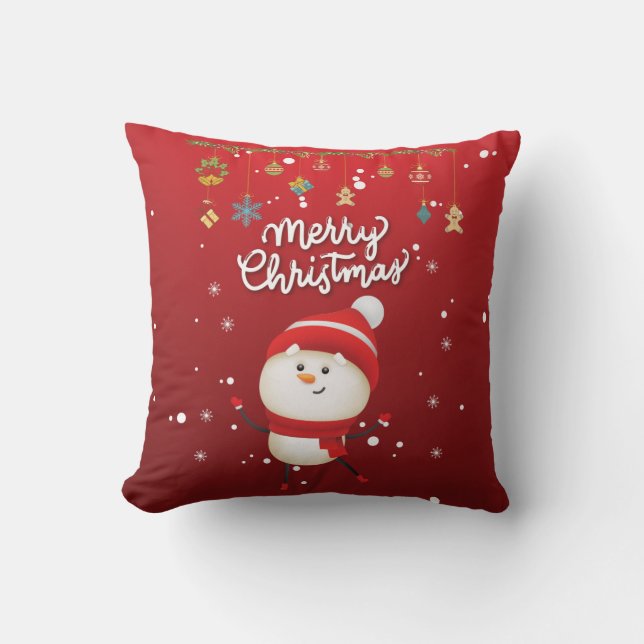 Cute Snowman Merry Christmas Throw Pillow (Front)