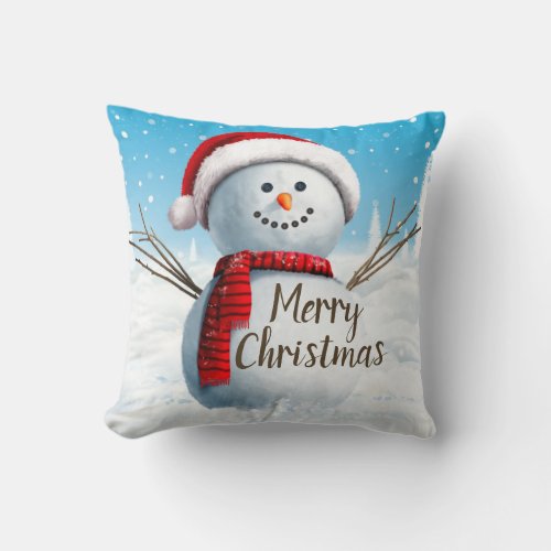 Cute Snowman Merry Christmas Throw Pillow