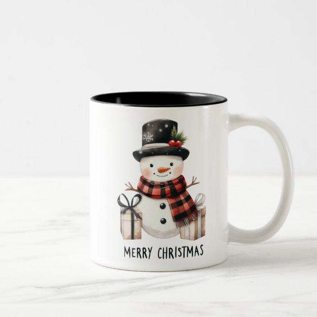 Cute Snowman /Merry Christmas Two-Tone Coffee Mug (Right)