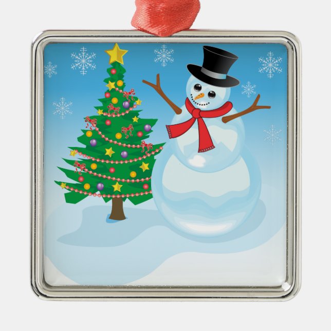 Cute Snowman Metal Ornament (Front)