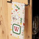 Cute Snowman Monogram Initial Christmas  Kitchen Towel<br><div class="desc">Cute Personalized Snowman Pattern Tree Hearts tea towel. These Christmas kitchen towels are perfect to add some holiday spirit to your kitchen. Pair it with a bottle of wine and it makes a great Christmas gift for friends, family, coworkers, neighbors, etc. The personalized monogram area can be changed to a...</div>