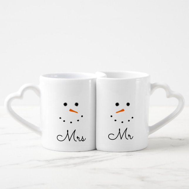 Cute Snowman Mr and Mrs Couples Coffee Mug Set (Front Nesting)