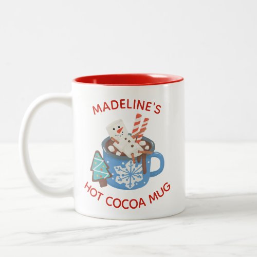 Cute Snowman Name Hot Cocoa Two_Tone Coffee Mug