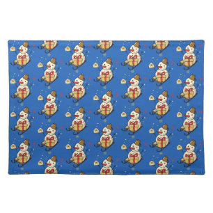 Cute Snowman On A Sled Cloth Placemat
