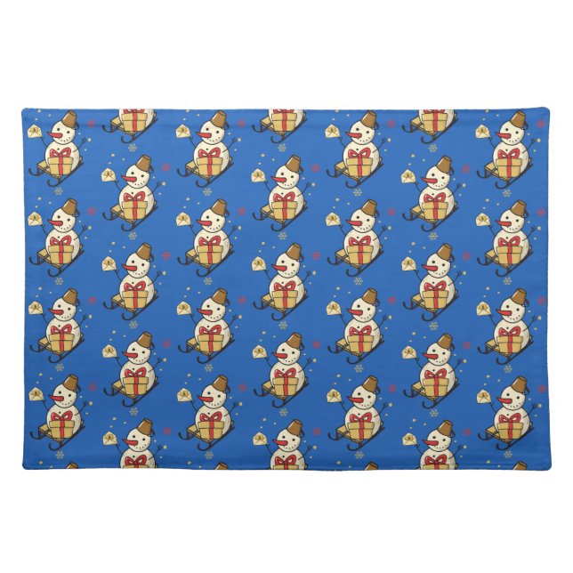 Cute Snowman On A Sled Cloth Placemat (Front)