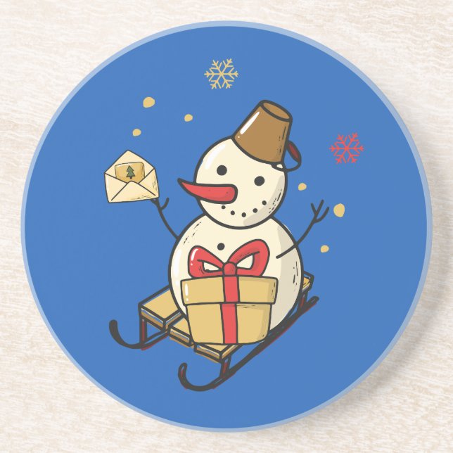 Cute Snowman On A Sled Coaster (Front)