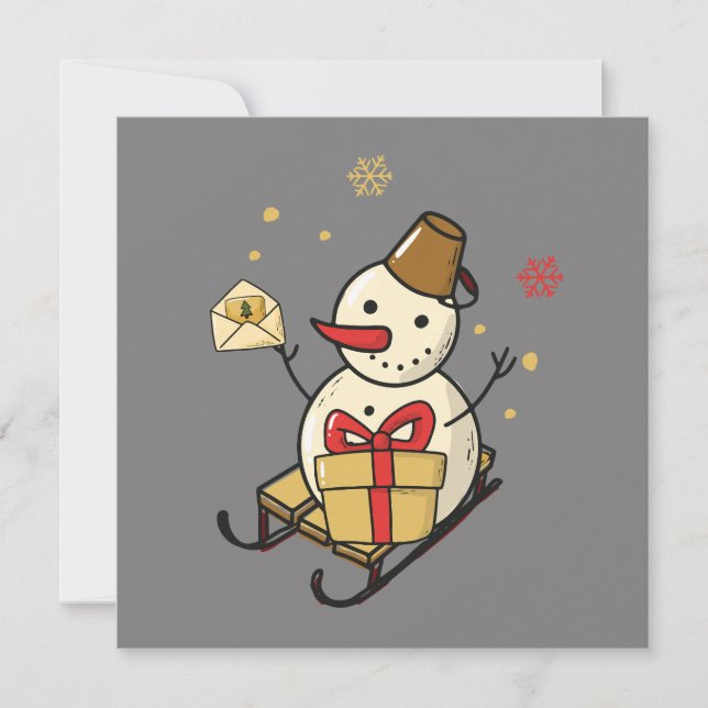 Cute Snowman On A Sled Flat Card (Front)