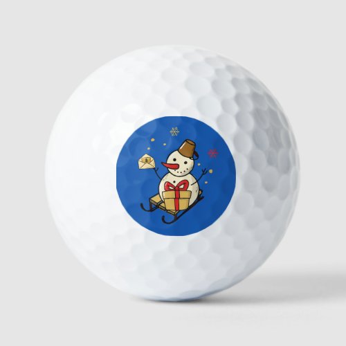 Cute Snowman On A Sled Golf Balls