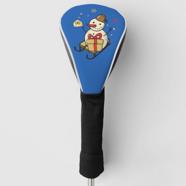 Cute Snowman On A Sled Golf Head Cover (Front)