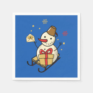 Cute Snowman On A Sled Napkins
