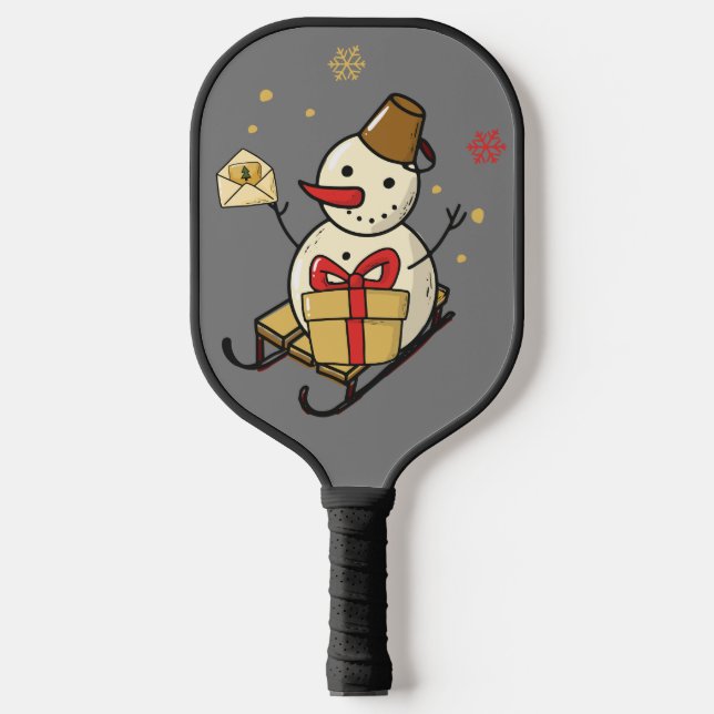 Cute Snowman On A Sled Pickleball Paddle (Front)