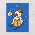 Cute Snowman On A Sled Postcard