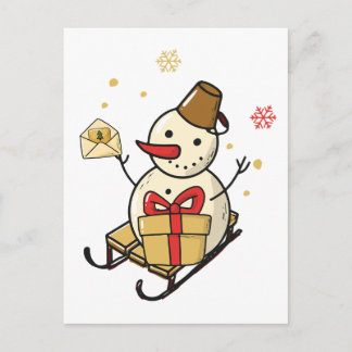 Cute Snowman On A Sled Postcard