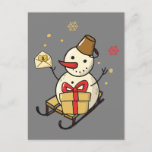 Cute Snowman On A Sled Postcard