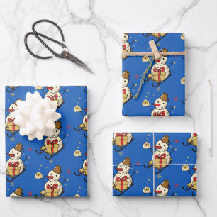 Cute Snowman On A Sled Wrapping Paper Sheets