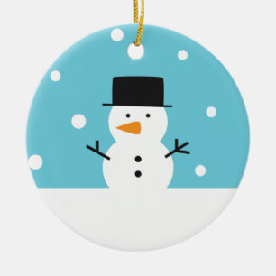 Cute Snowman on snow background for Christmas Ceramic Ornament