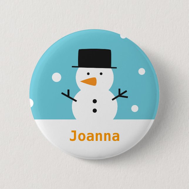Cute Snowman on snow background for Christmas Pinback Button (Front)