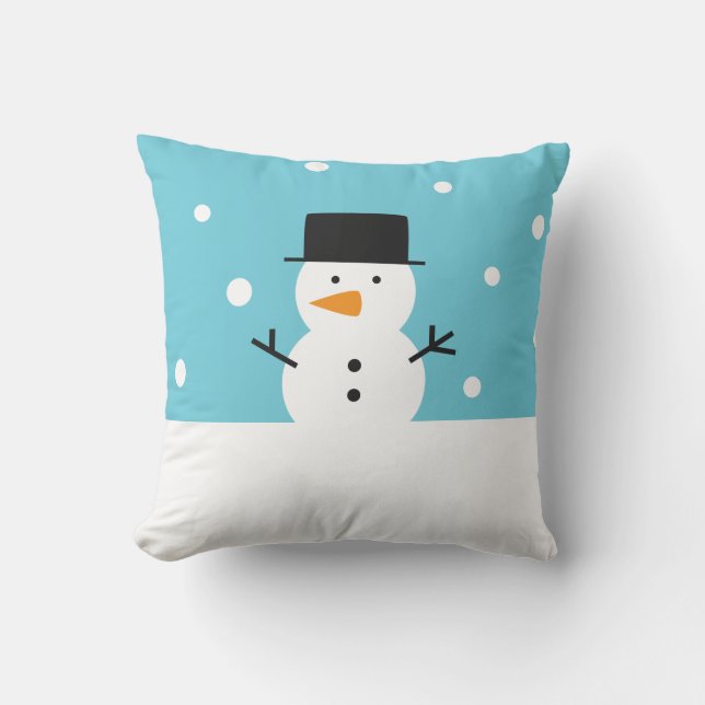 Cute Snowman on snow background for Christmas Throw Pillow (Front)