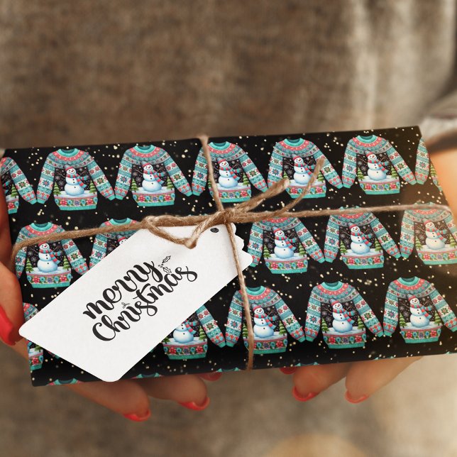 Cute Snowman on Ugly Christmas Sweater Wrapping Paper (Creator Uploaded)