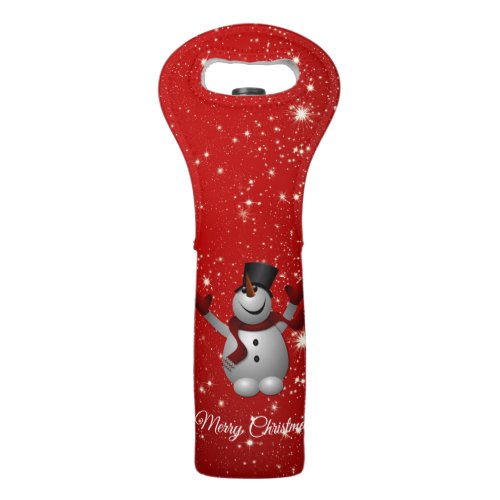 Cute Snowman Over Red Background Wine Bag