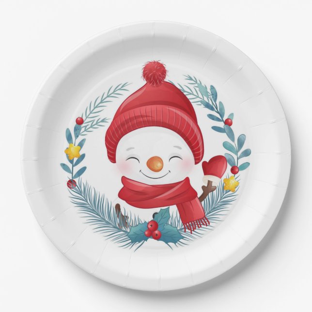 Cute Snowman  Paper Plates (Front)