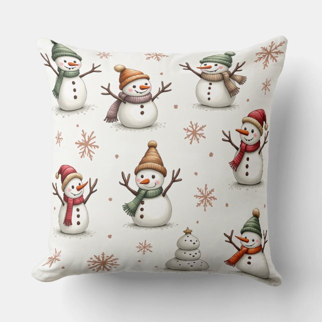 "Cute Snowman Pattern Cushion" Throw Pillow (Front)