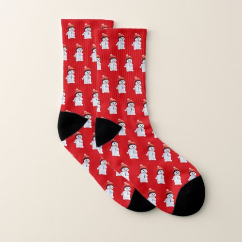 Cute snowman pattern on red socks
