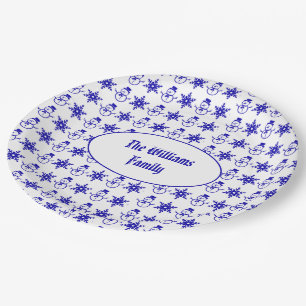 Cute Snowman Pattern Snowflakes Blue Christmas Paper Plates