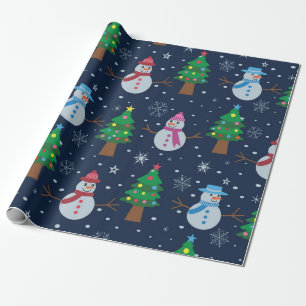 Cute Snowman pattern with Christmas trees Wrapping Paper