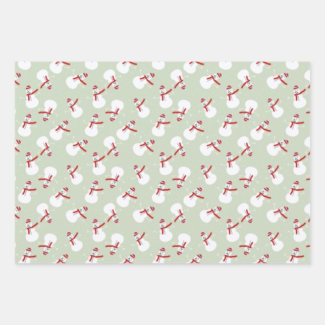 Cute Snowman Pattern  Wrapping Paper Sheets (Front)