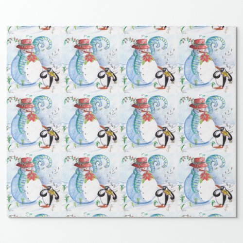 CUTE SNOWMAN  PENGUINS WINTER SERENADE Christmas Wrapping Paper