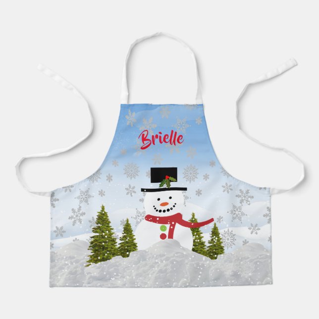 Cute Snowman Personalized All-Over Print Apron (Front)