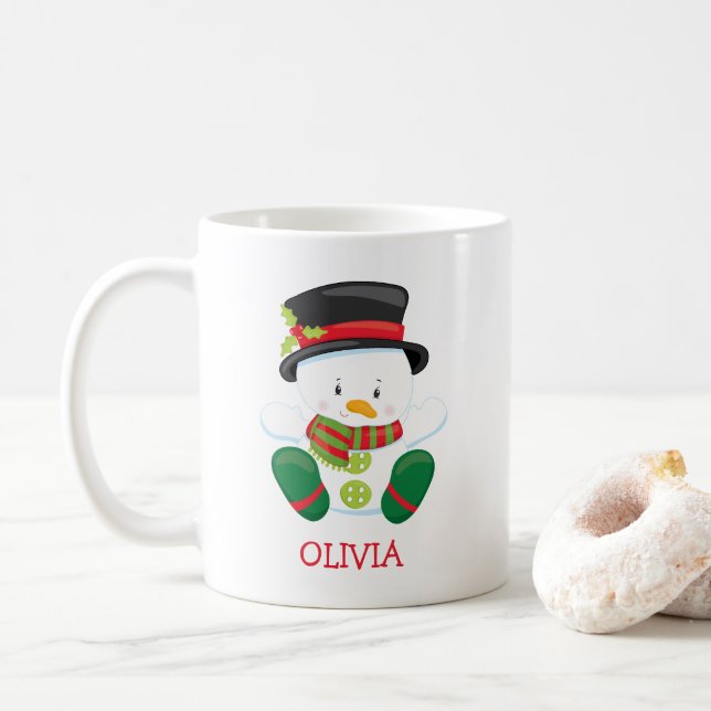 Cute Snowman Personalized Christmas Mug (With Donut)