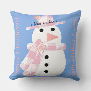 Cute Snowman Personalized Merry Christmas Throw Pillow