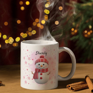 Cute Snowman Personalized Name Christmas Coffee Mug