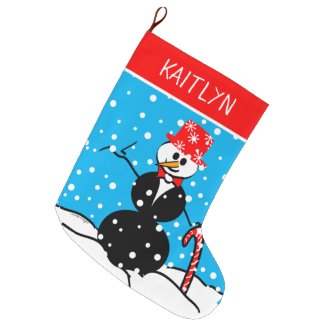Cute Snowman Personalized Name Large Christmas Stocking