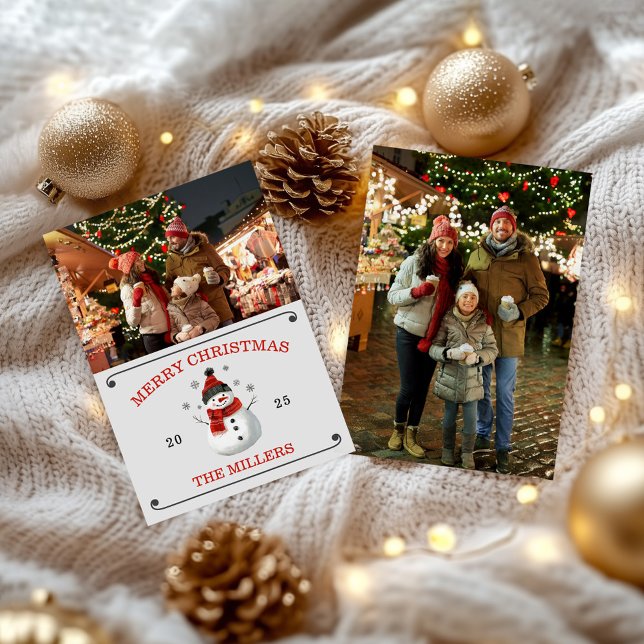 Cute Snowman Photo Christmas Card (Cute Snowman Merry Christmas Custom Photo Card)