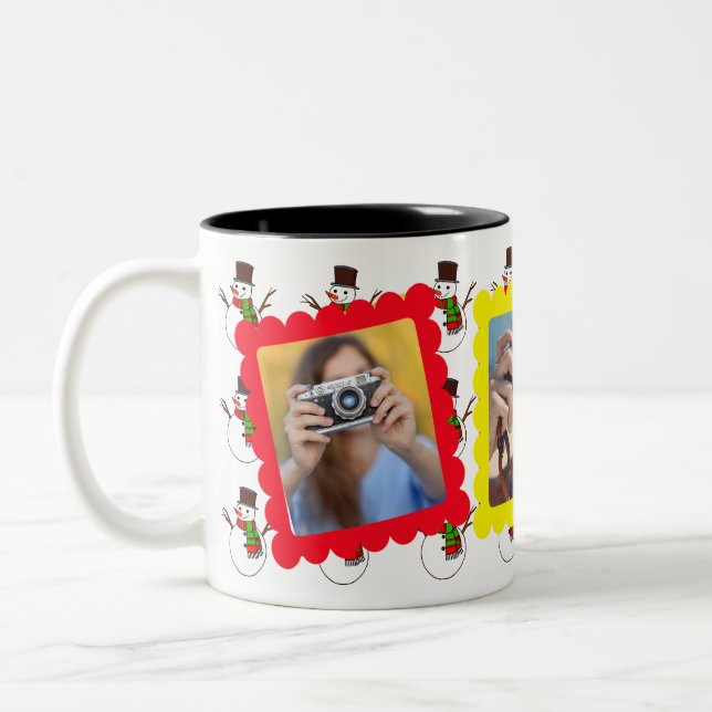 Cute Snowman Photo Mug - 3 Picture Christmas Mug (Left)
