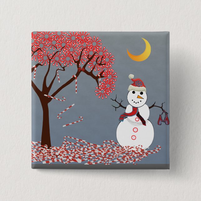 Cute Snowman Pinback Button (Front)