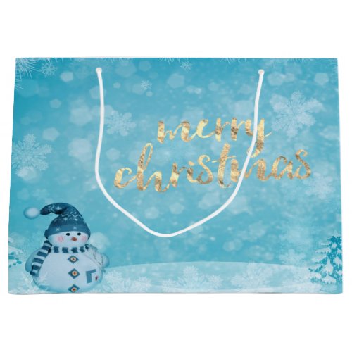 Cute Snowman Pine Tree Holiday Large Gift Bag