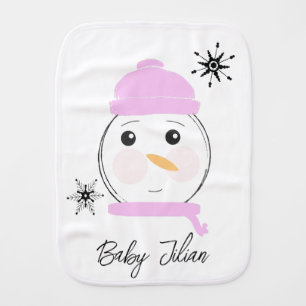 Cute Snowman Pink First Christmas Baby Burp Cloth