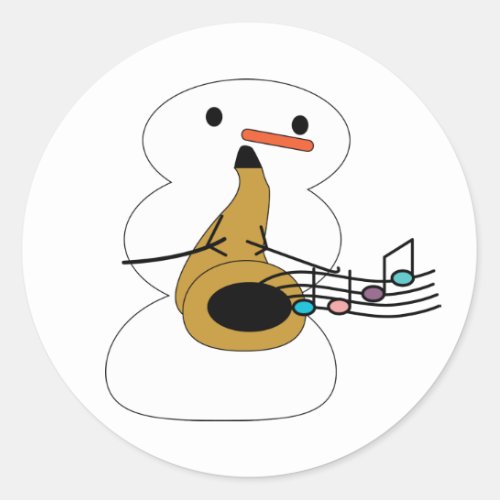 Cute Snowman Playing Saxophone Classic Round Sticker